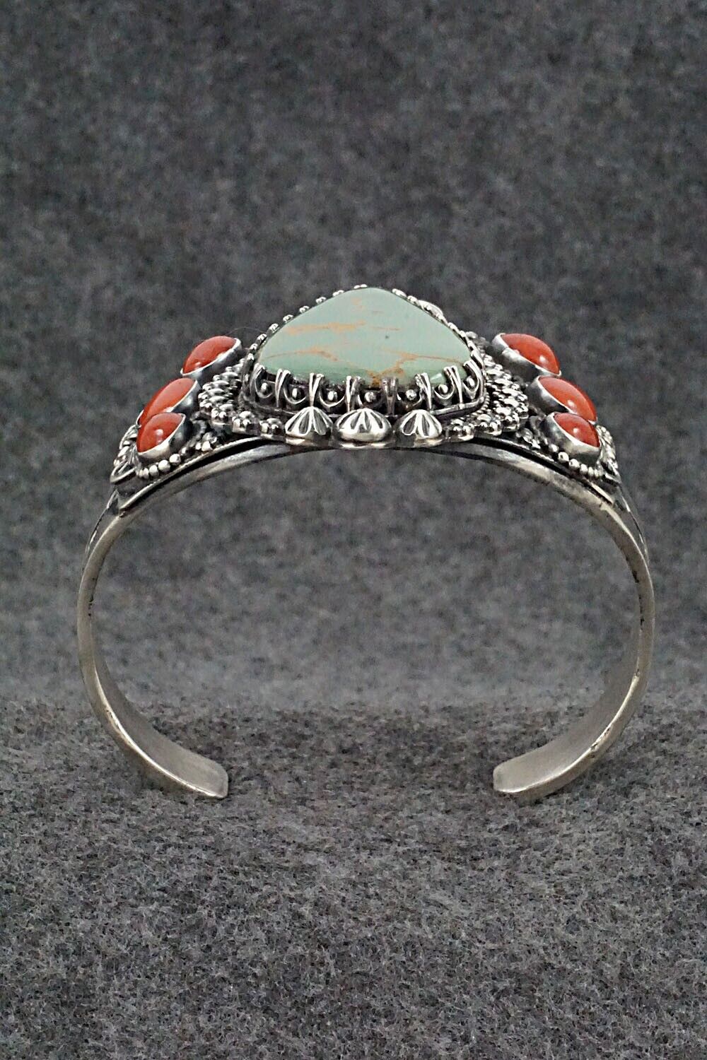 Turquoise, Coral & Sterling Silver Bracelet - Readda Begay