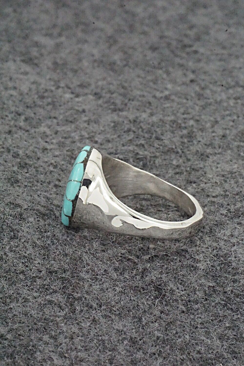 Turquoise & Sterling Silver Inlay Ring - Johnson Laweka - Size 9