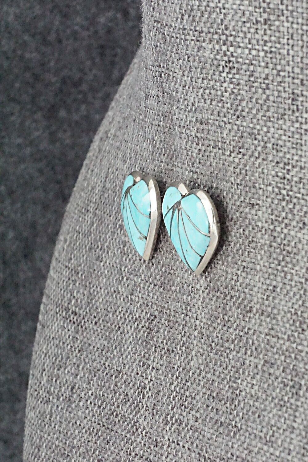 Turquoise and Sterling Silver Inlay Earrings - Evelyn Mahkee