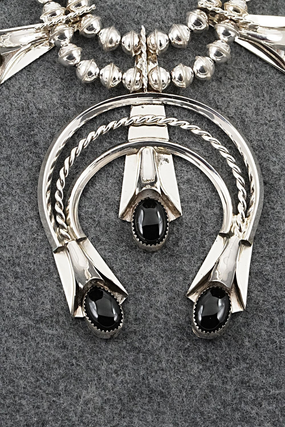 Onyx & Sterling Silver Squash Blossom Set - Louise Yazzie