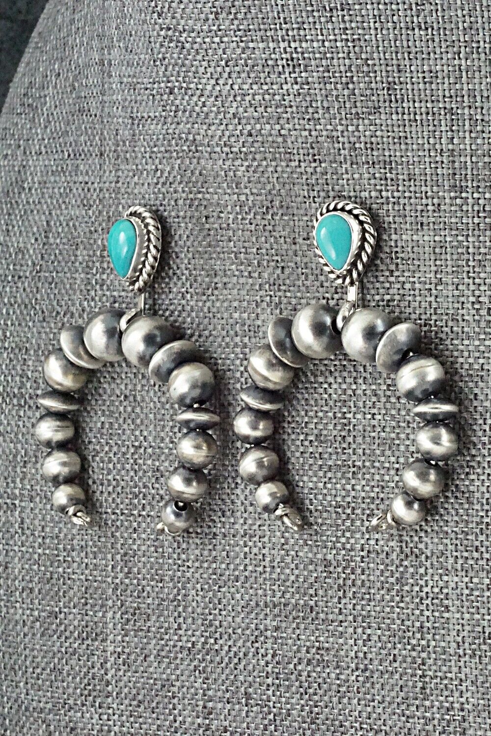 Turquoise & Sterling Silver Navajo Pearl Earrings - Amanda Larry