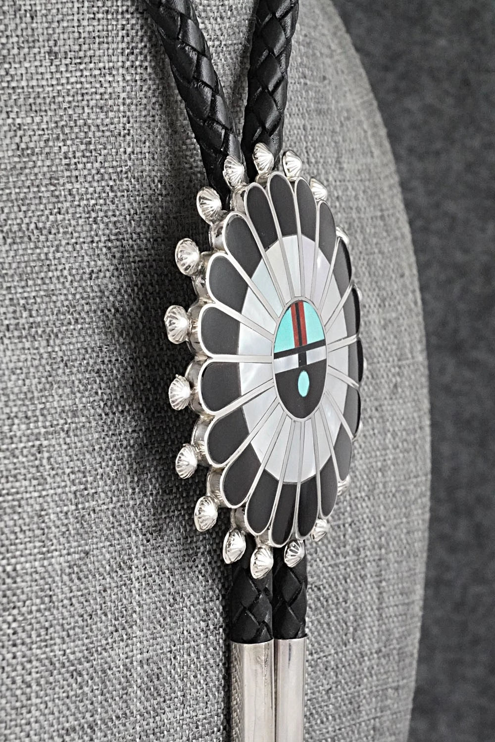 Multi-Stone & Sterling Silver Inlay Bolo Tie - April Unkestine