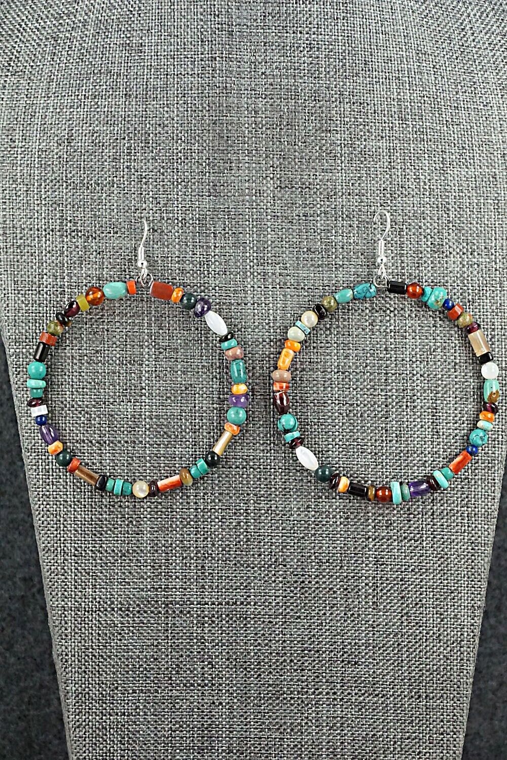 Multi Stone & Sterling Silver Hoop Earrings - Helen Tsosie