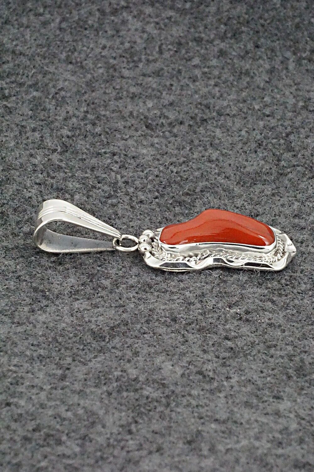 Coral & Sterling Silver Pendant - Samuel Yellowhair
