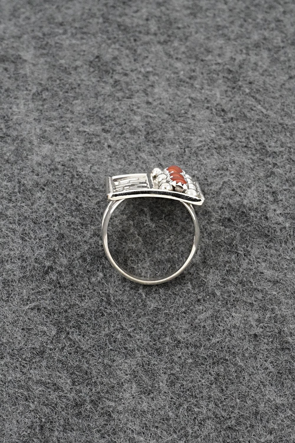 Coral & Sterling Silver Ring - Ronnie Spencer - Size 7