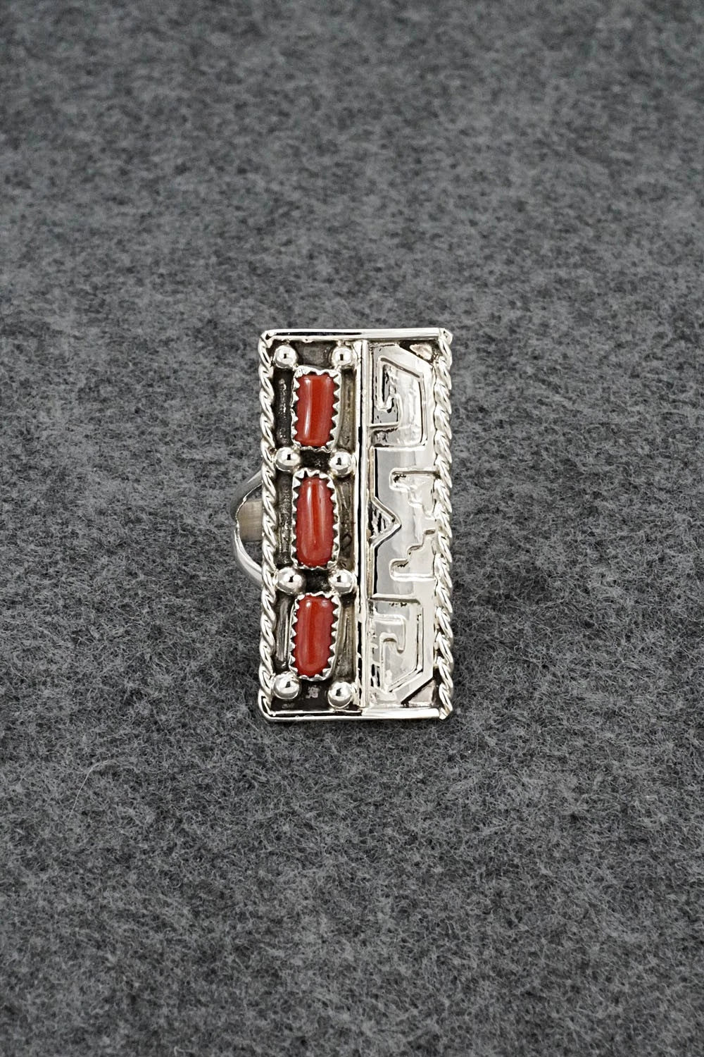 Coral & Sterling Silver Ring - Ronnie Spencer - Size 8.5