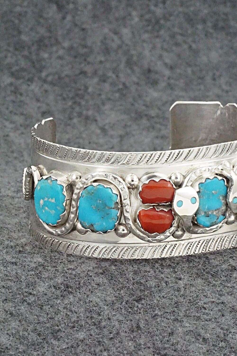 Turquoise, Coral & Sterling Silver Bracelet - Joy Calavaza