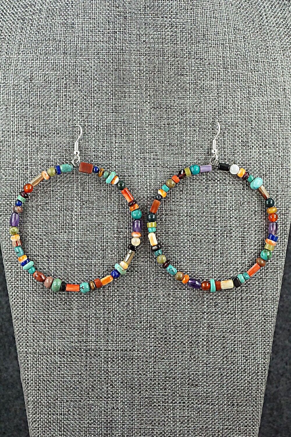Multi Stone & Sterling Silver Hoop Earrings - Helen Tsosie