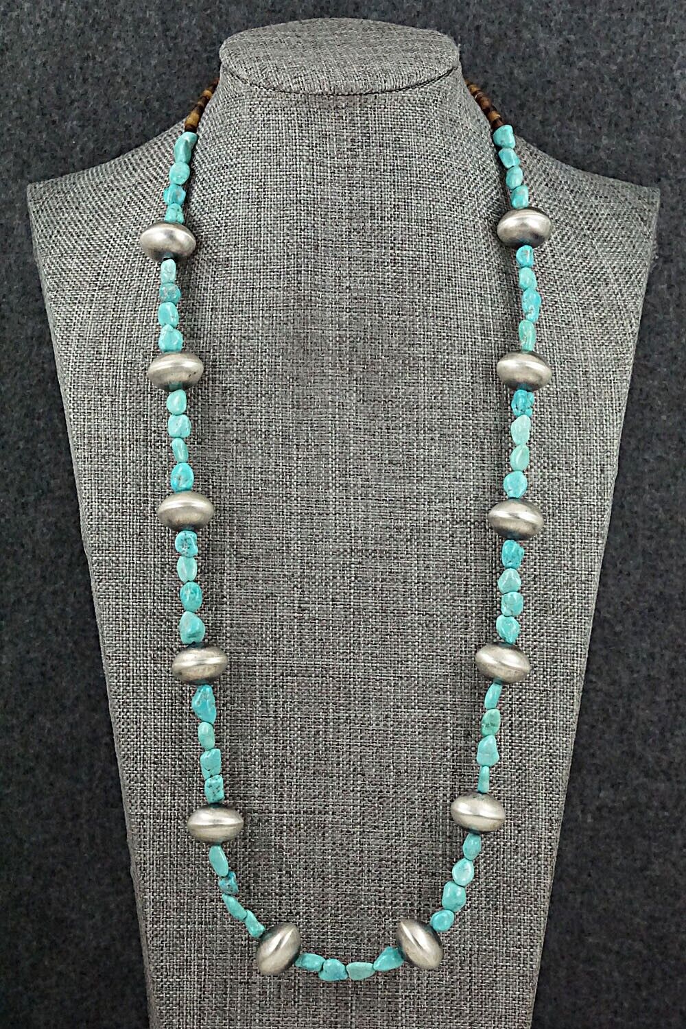 Turquoise & Sterling Silver Necklace 28" - Doreen Jake