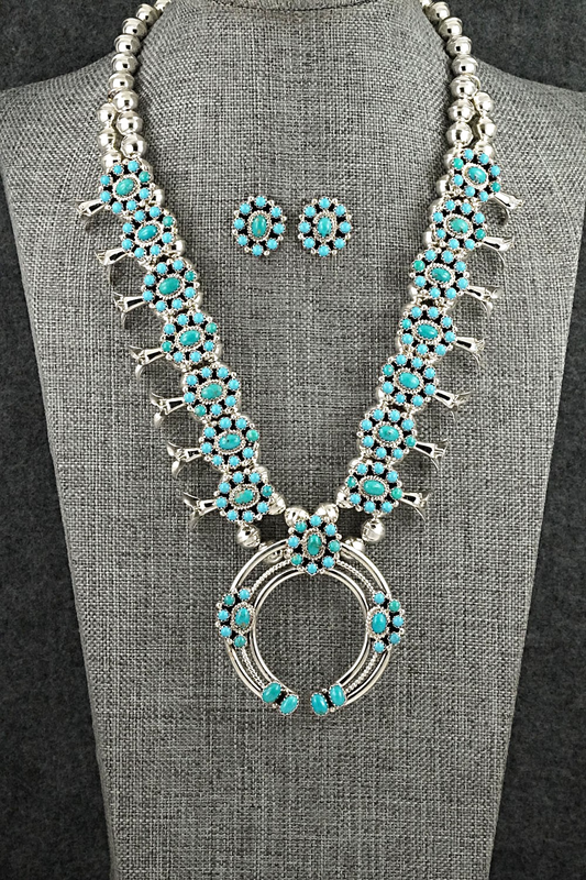 Turquoise & Sterling Silver Squash Blossom Set - Nate Curley