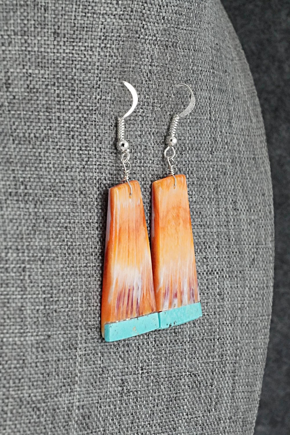 Spiny Oyster, Turquoise & Sterling Silver Earrings - Louise Pete