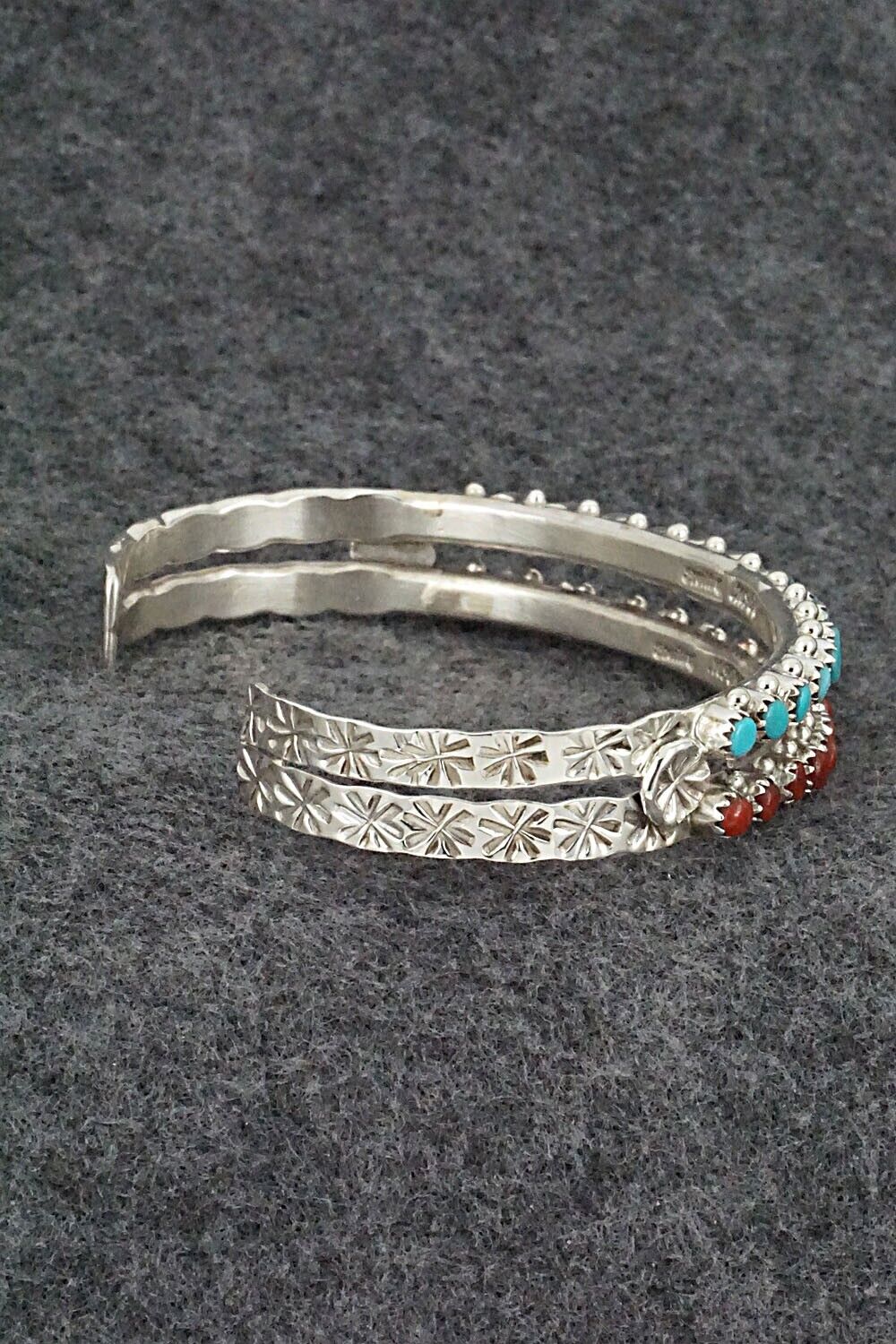 Turquoise, Coral & Sterling Silver Bracelet - Murray Hannaweeka