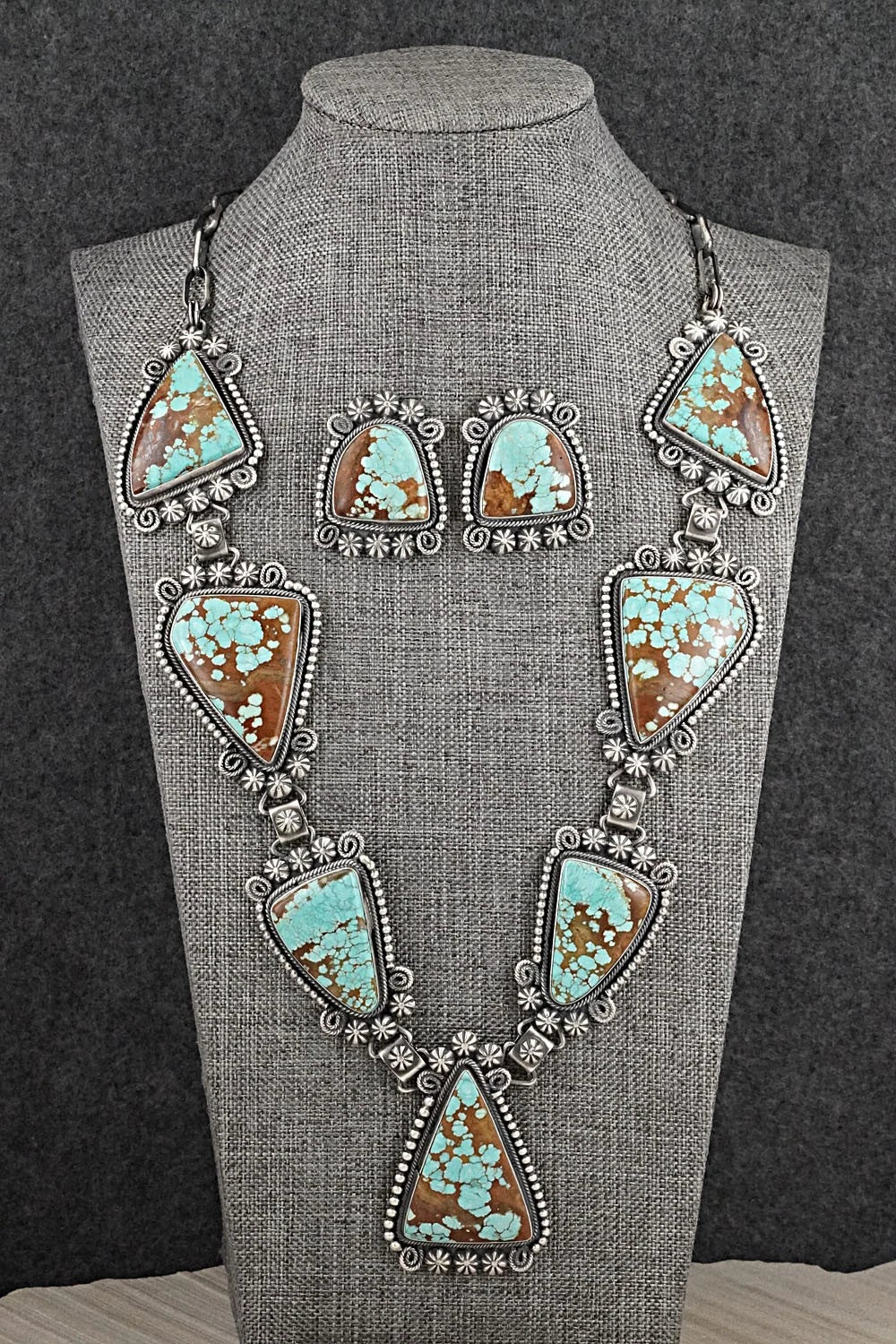 Turquoise & Sterling Silver Necklace and Earrings Set - Paul Livingston