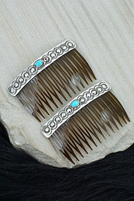 Turquoise & Sterling Silver Hair Combs - Jennie Blackgoat