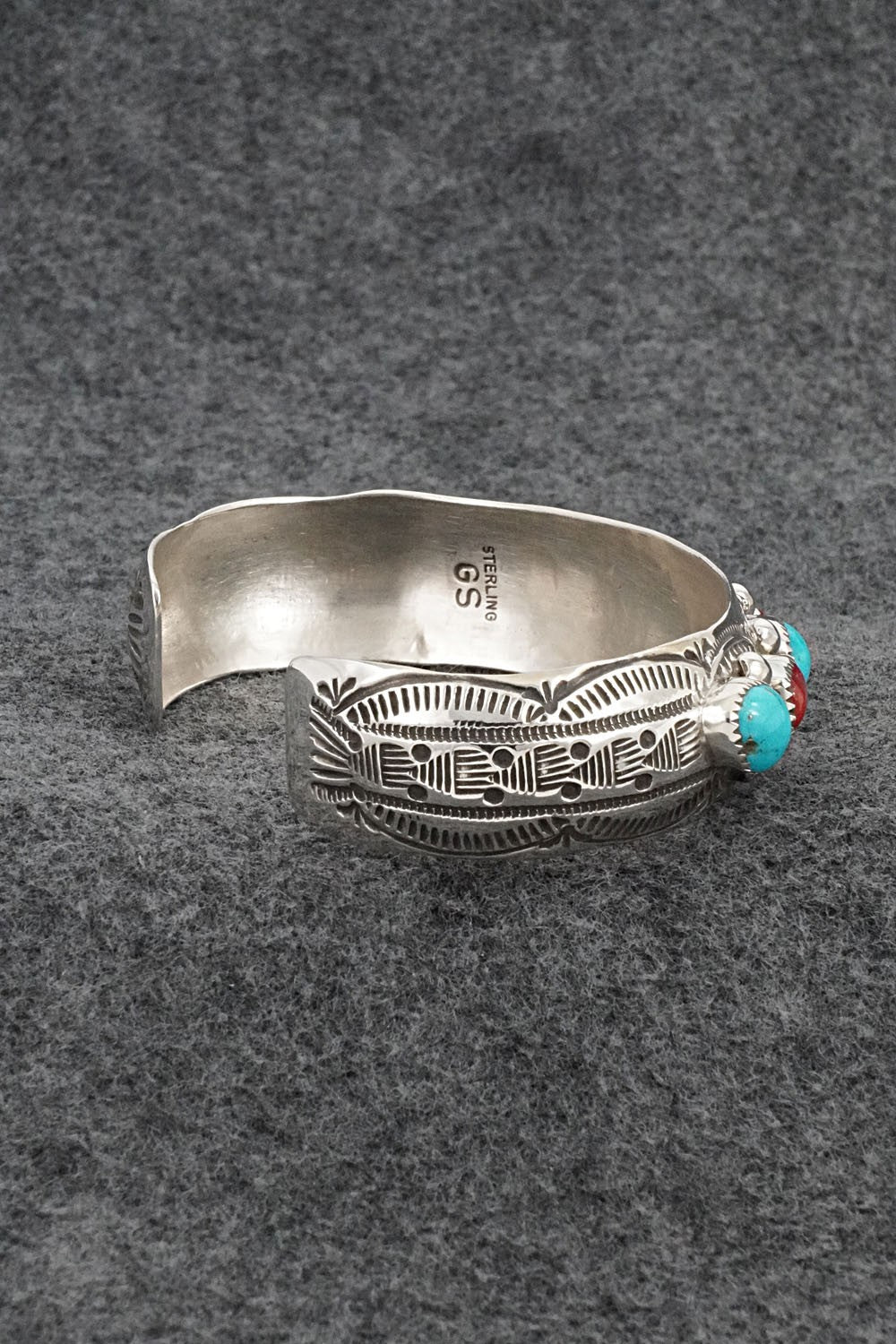 Turquoise, Coral & Sterling Silver Bracelet - Grace Silver