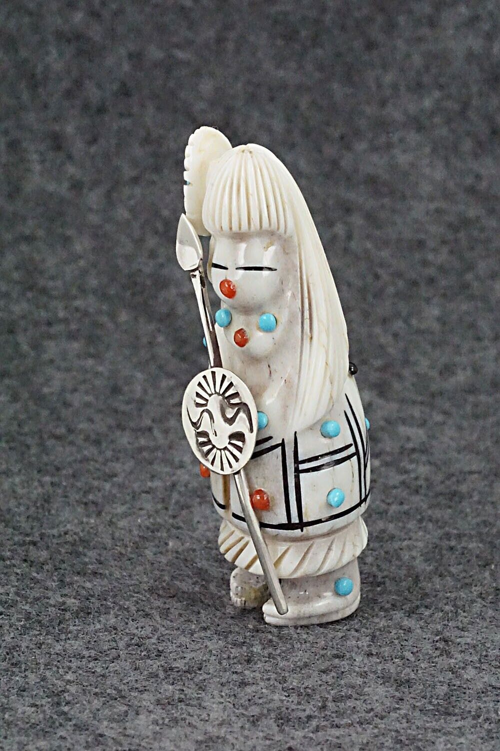 Hunter with Spear & Shield Zuni Fetish Carving - Claudia Peina