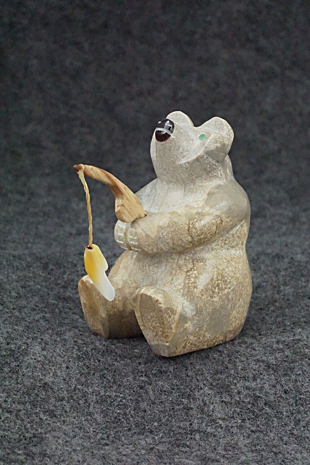 Bear with Fishing Pole Zuni Fetish Carving - Enrike Leekya
