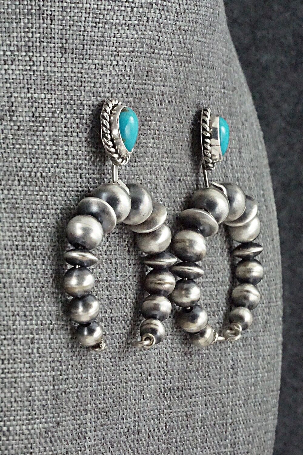 Turquoise & Sterling Silver Navajo Pearl Earrings - Amanda Larry