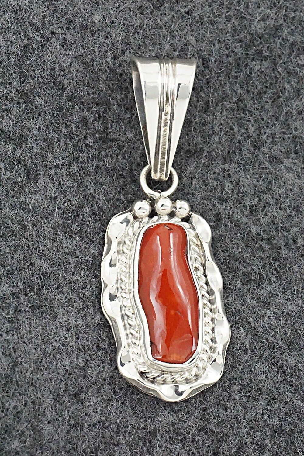 Coral & Sterling Silver Pendant - Samuel Yellowhair