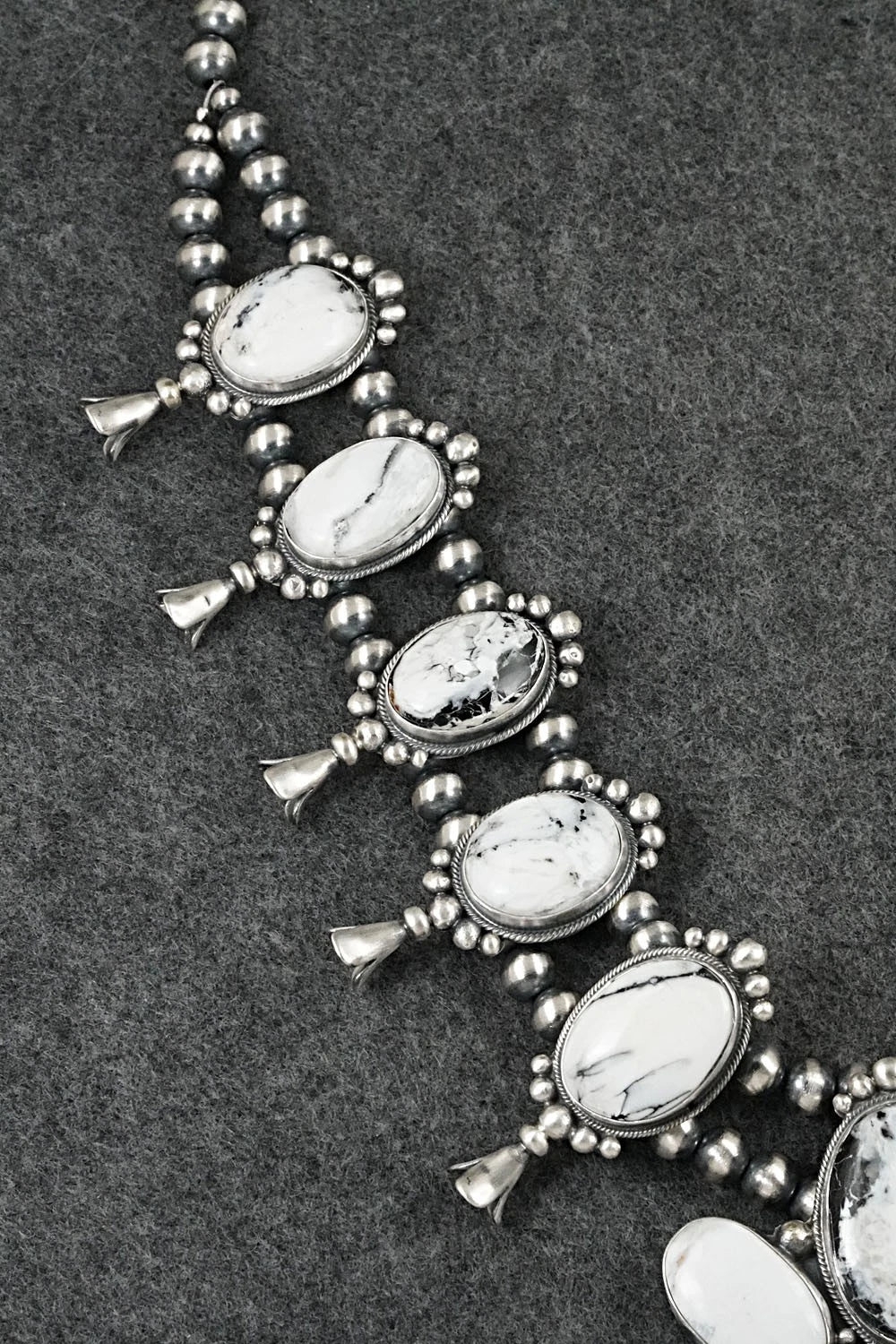 White Buffalo & Sterling Silver Squash Blossom Set - Darrin Livingston