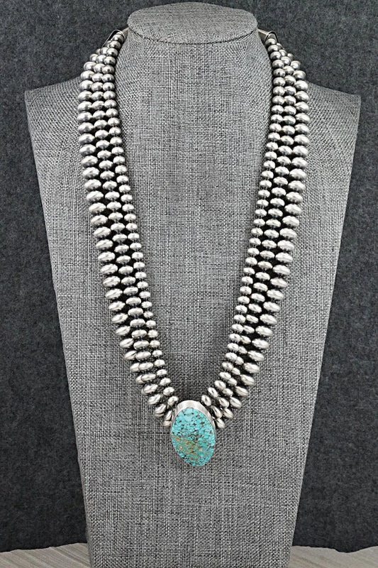 Turquoise & Sterling Silver Navajo Pearl Necklace - Gruber & Halwood
