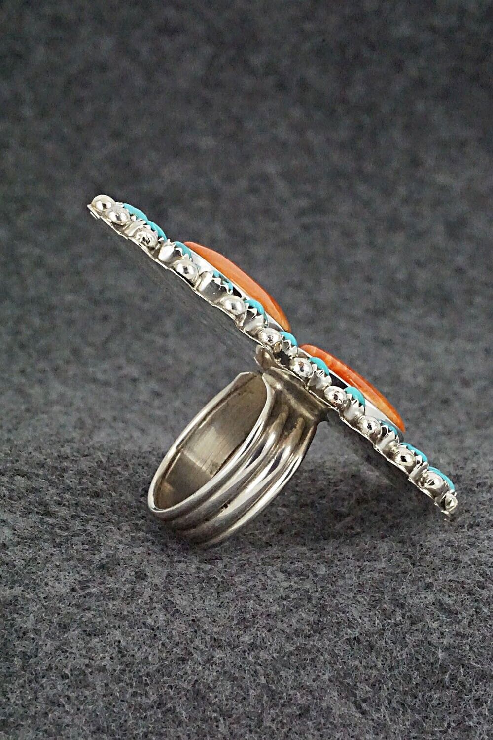 Spiny Oyster, Turquoise & Sterling Silver Ring - Tina Jones - Size 9 (Adj)