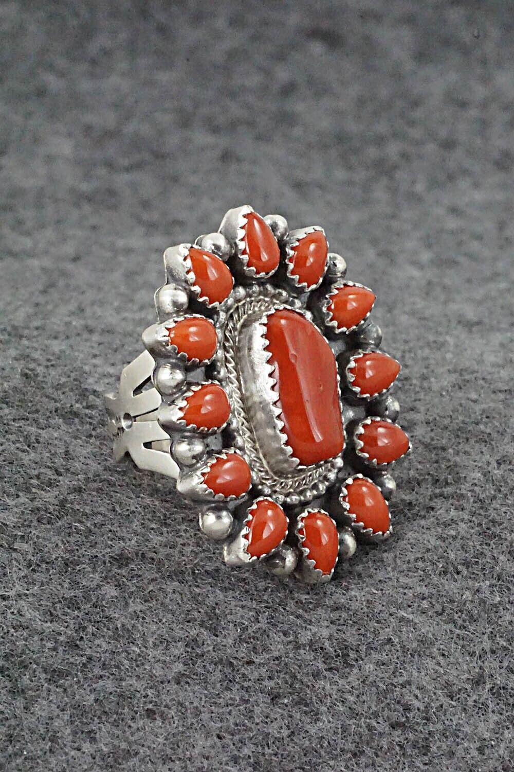 Coral & Sterling Silver Ring - Tom Lewis - Size 7
