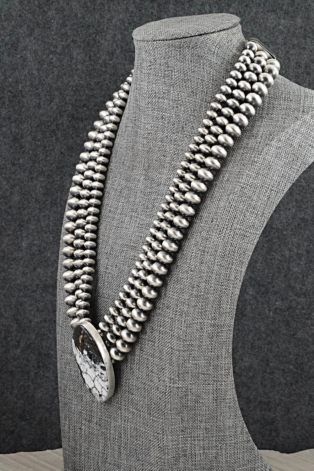 White Buffalo & Sterling Silver Navajo Pearl Necklace - Gruber & Halwood