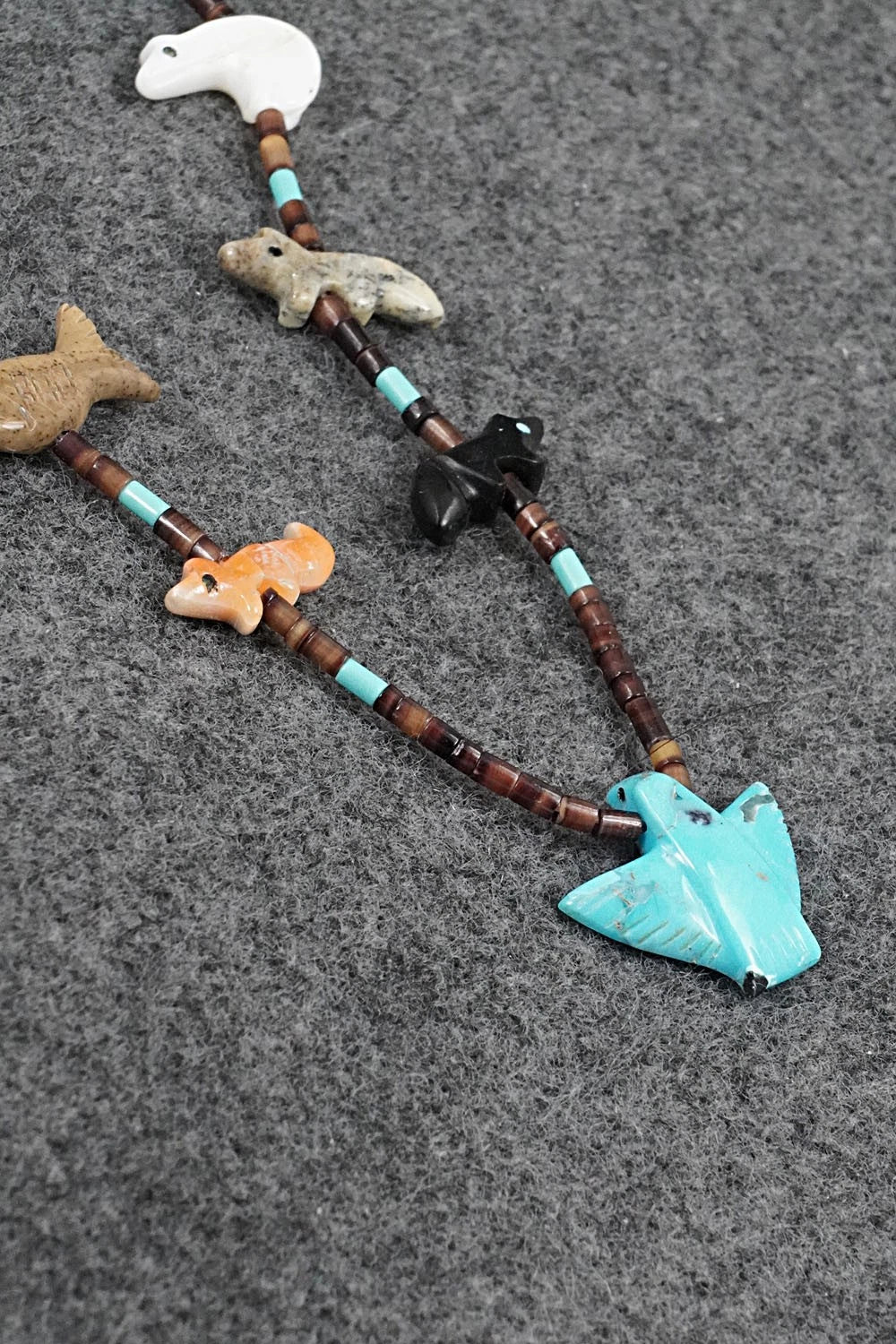 Multi-Stone Fetish Carving & Sterling Silver Necklace - Hector Goodluck