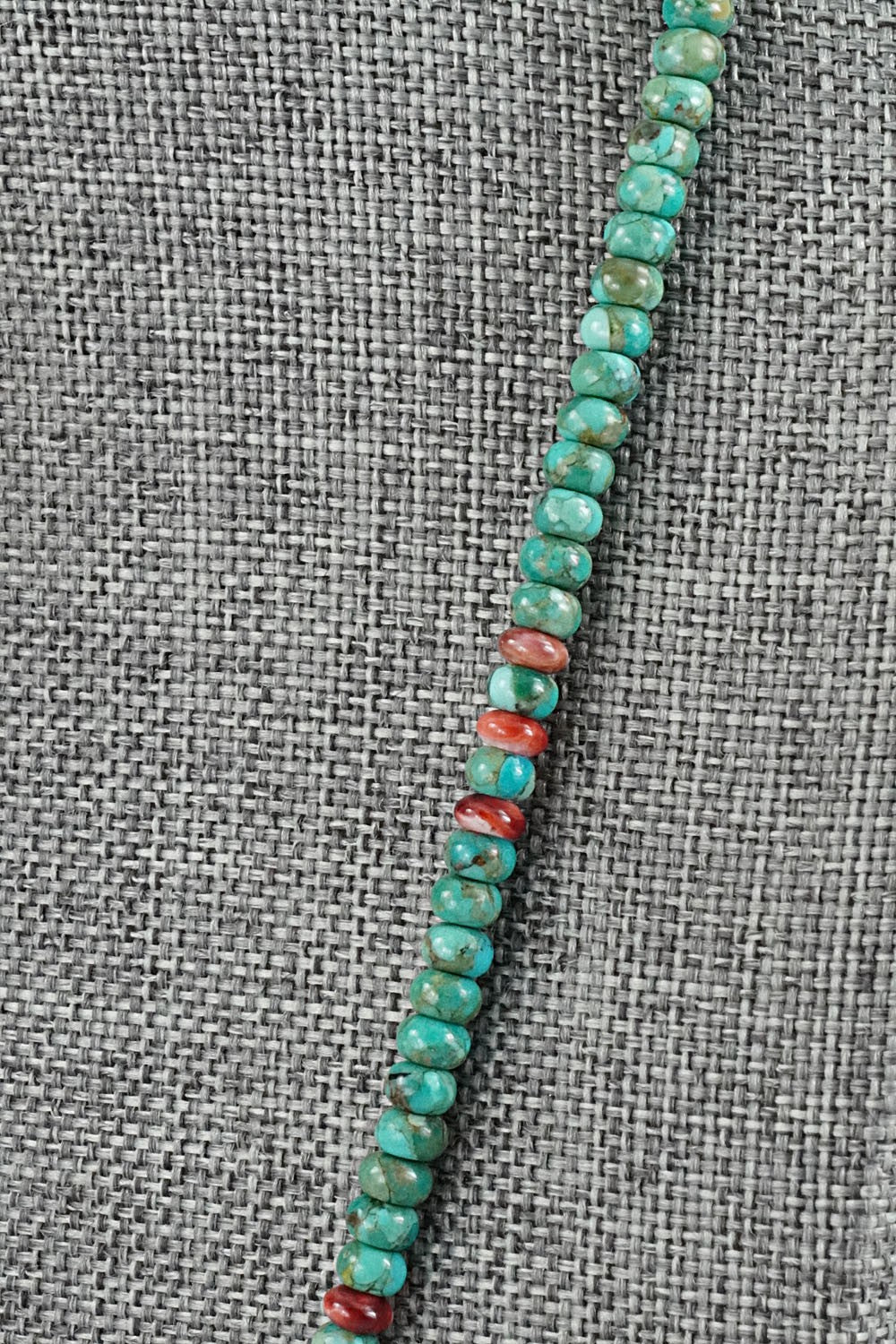Turquoise, Spiny Oyster & Sterling Silver Necklace 19" - Helen Tsosie