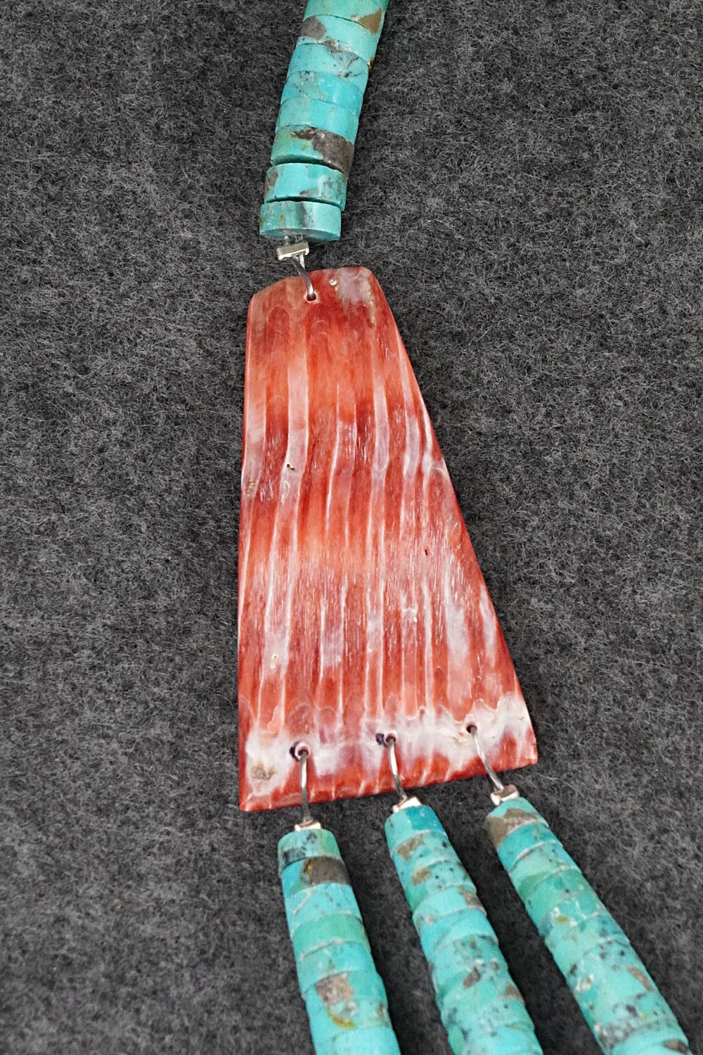 Turquoise, Spiny Oyster and Sterling Silver Necklace - Lupe Lovato