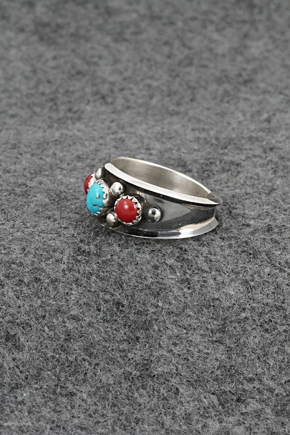 Turquoise, Coral & Sterling Silver Ring - Paul Largo - Size 11