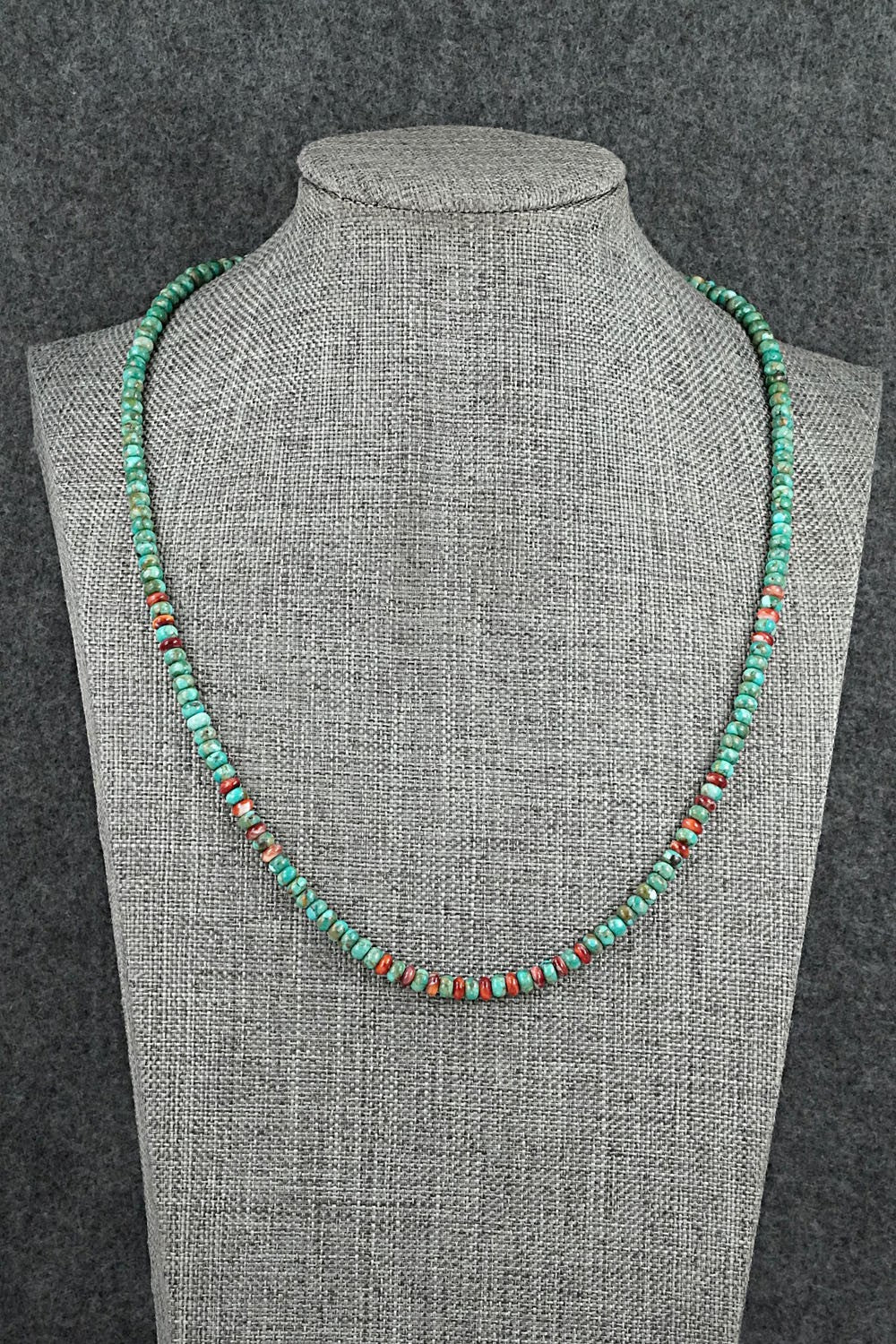 Turquoise, Spiny Oyster & Sterling Silver Necklace 19" - Helen Tsosie