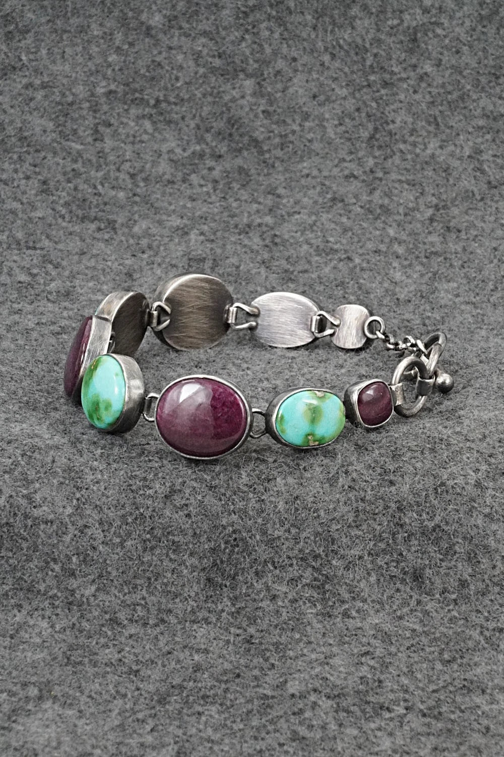 Turquoise, Spiny Oyster & Sterling Silver Link Bracelet - Diane Wylie