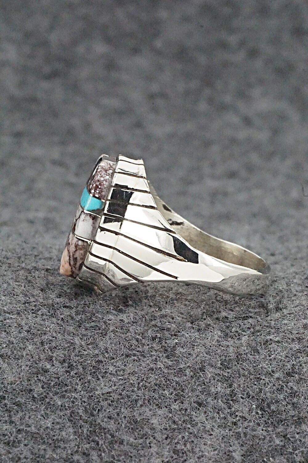 Wild Horse, Turquoise, Onyx & Sterling Silver Ring - Trevor Jack - Size 13
