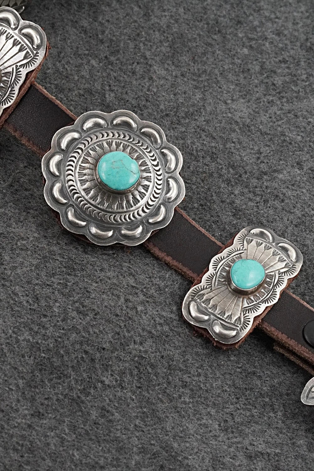 Turquoise, Sterling Silver & Leather Concho Belt - Dan Morgan