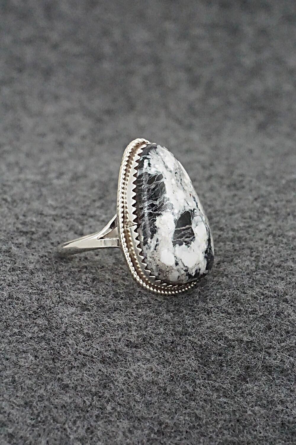 White Buffalo & Sterling Silver Ring - Ernest Hawthorne - Size 8