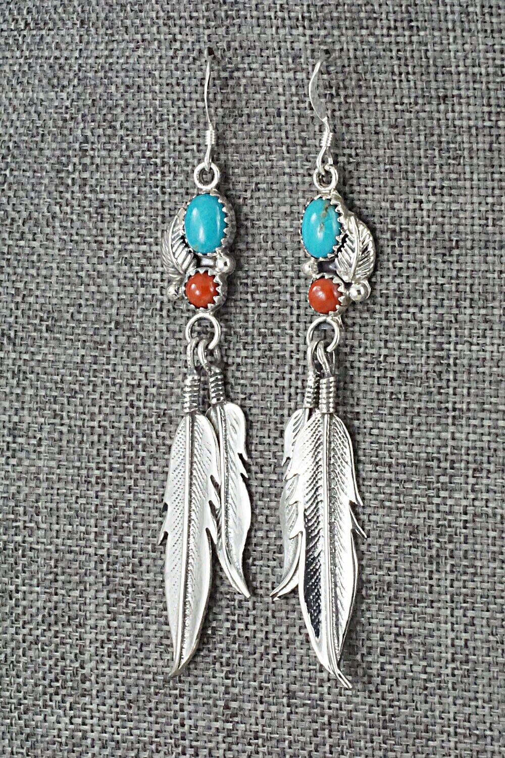 Turquoise, Coral & Sterling Silver Earrings - Annie Spencer