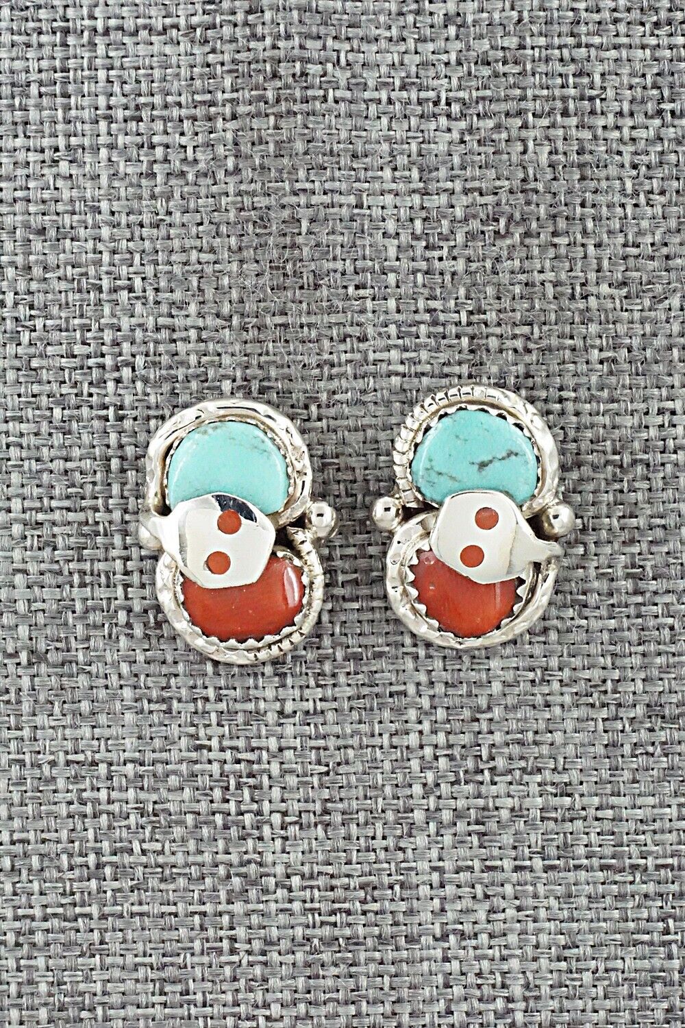 Turquoise, Coral & Sterling Silver Earrings - Joy Calavaza