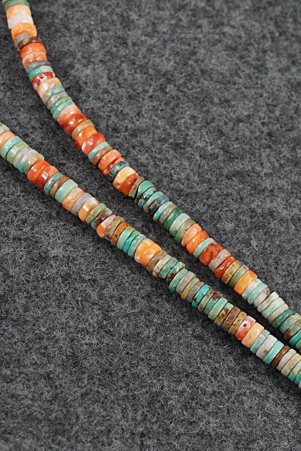 Turquoise, Spiny Oyster & Sterling Silver Necklace 17" - Doreen Jake