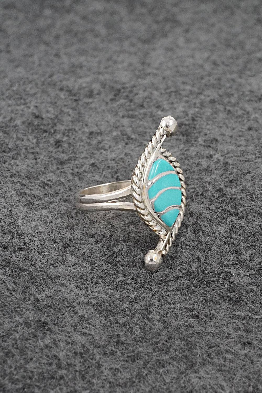 Turquoise & Sterling Silver Inlay Ring - Carlen Seoutewa - Size 6.5