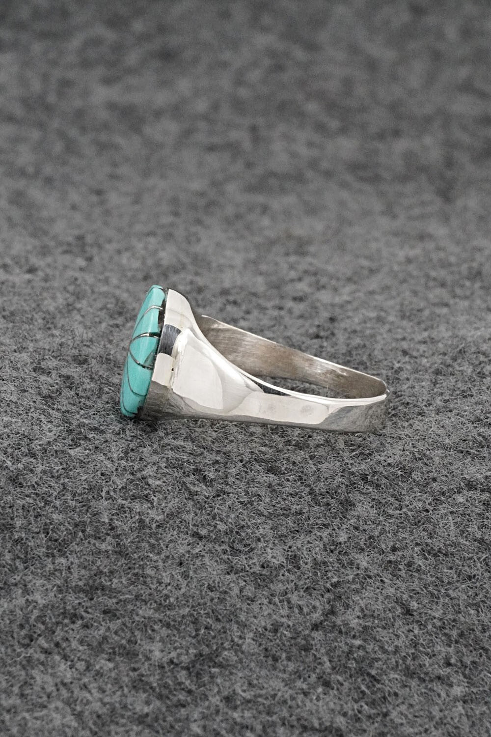 Turquoise & Sterling Silver Inlay Ring - Johnson Laweka - Size 9.5