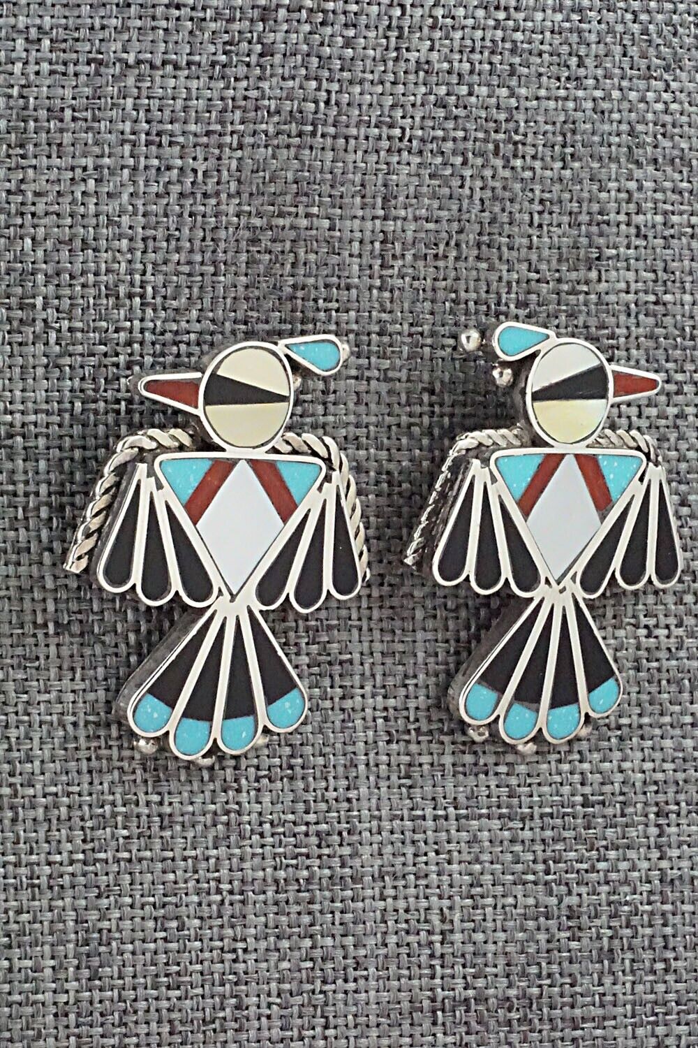 Multi Stone Inlay & Sterling Silver Earrings - Adrian Wallace