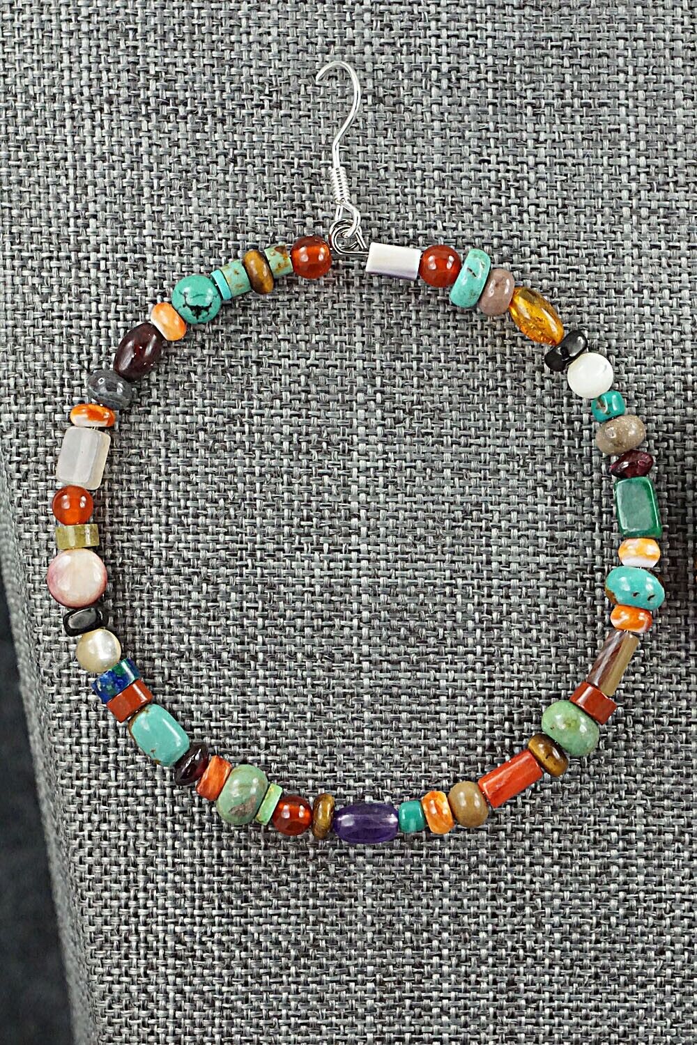 Multi Stone & Sterling Silver Hoop Earrings - Helen Tsosie