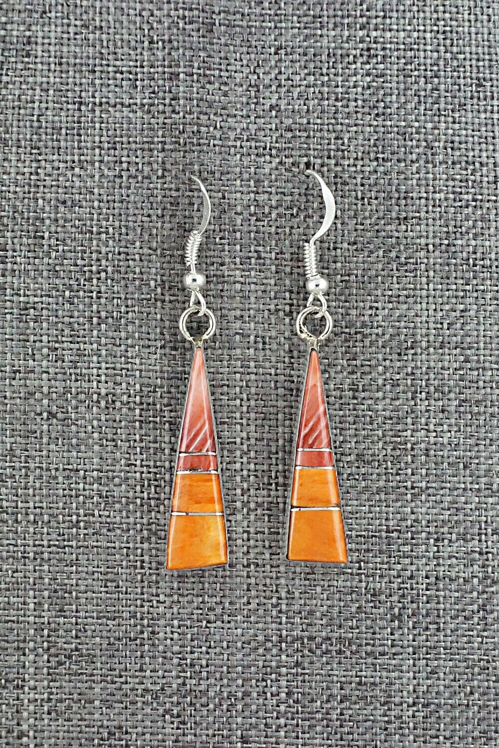 Spiny Oyster & Sterling Silver Inlay Earrings - Marilyn Yazzie