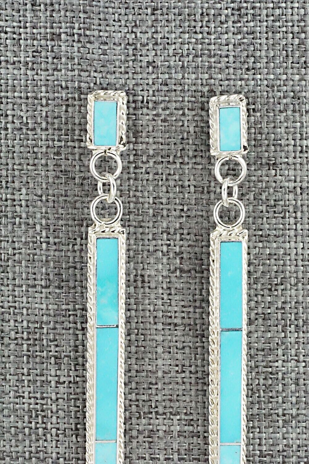 Turquoise & Sterling Silver Inlay Earrings - Ricky Booqua