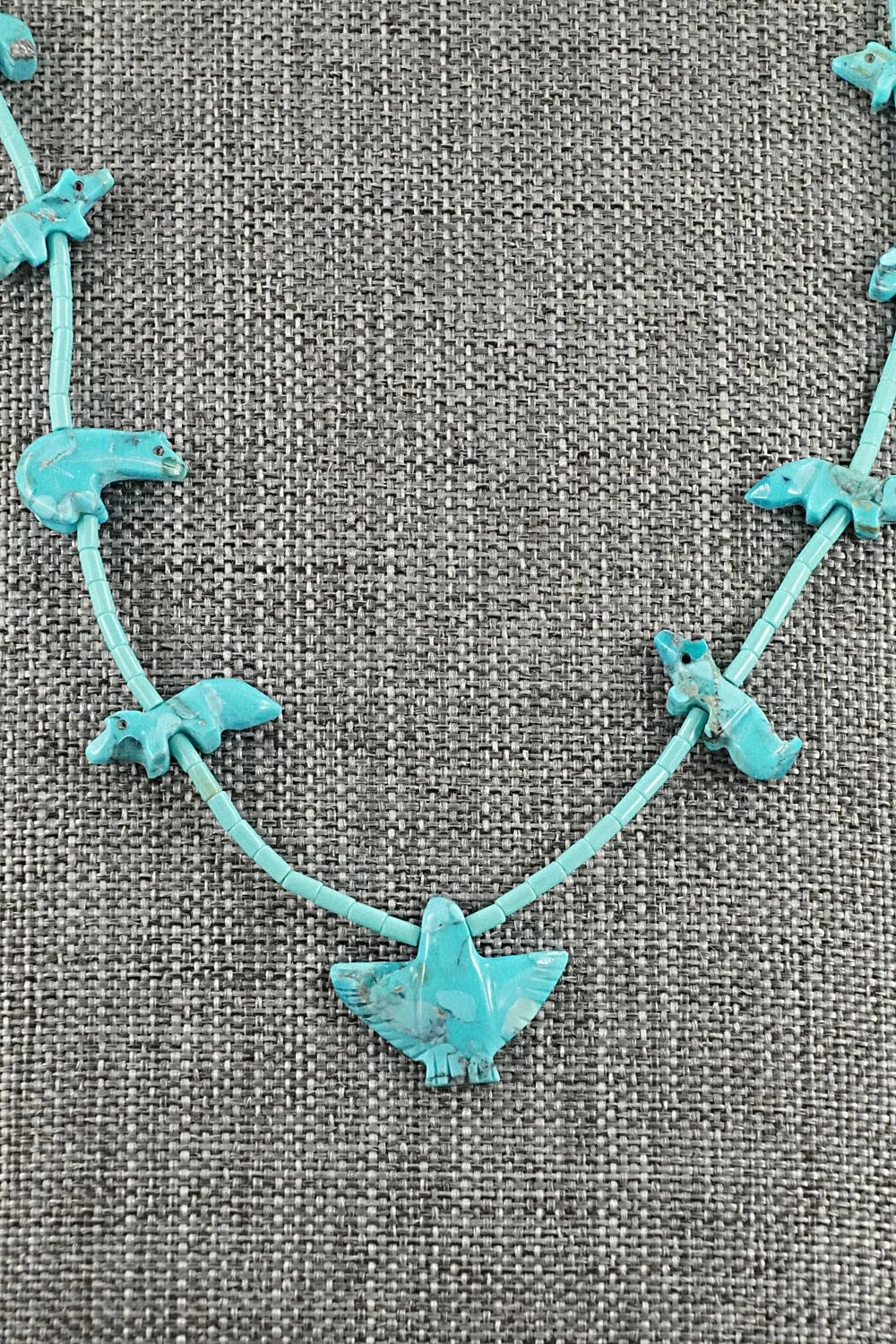Turquoise Fetish Carving & Sterling Silver Necklace - Hector Goodluck