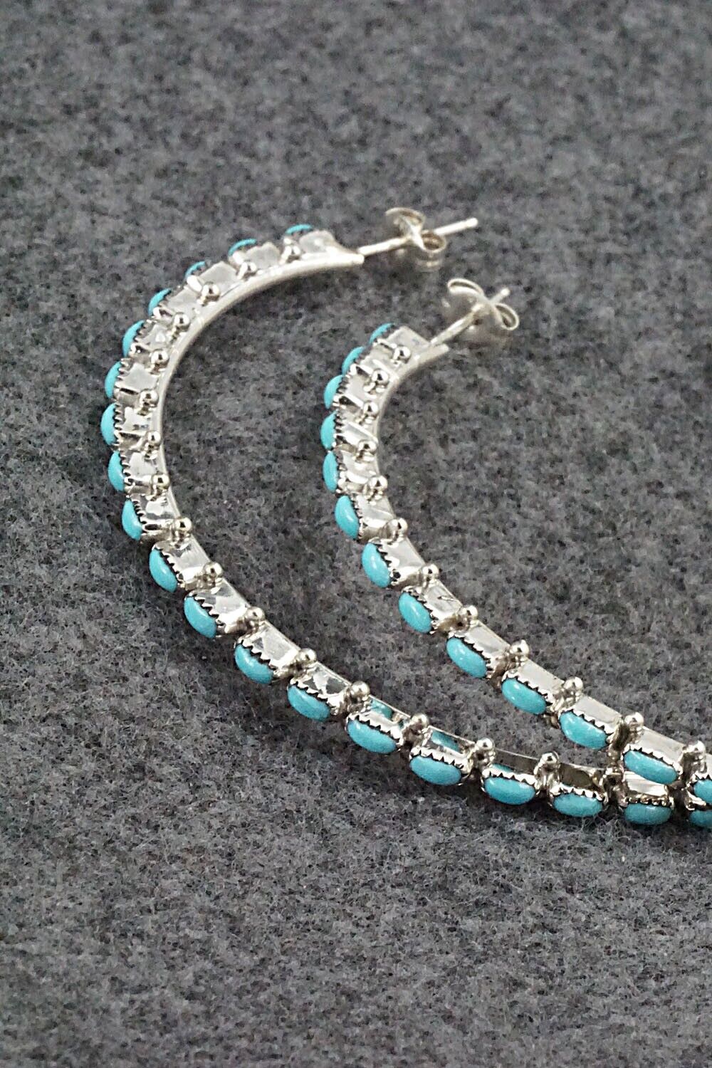 Turquoise & Sterling Silver Hoop Earrings - Thomacita