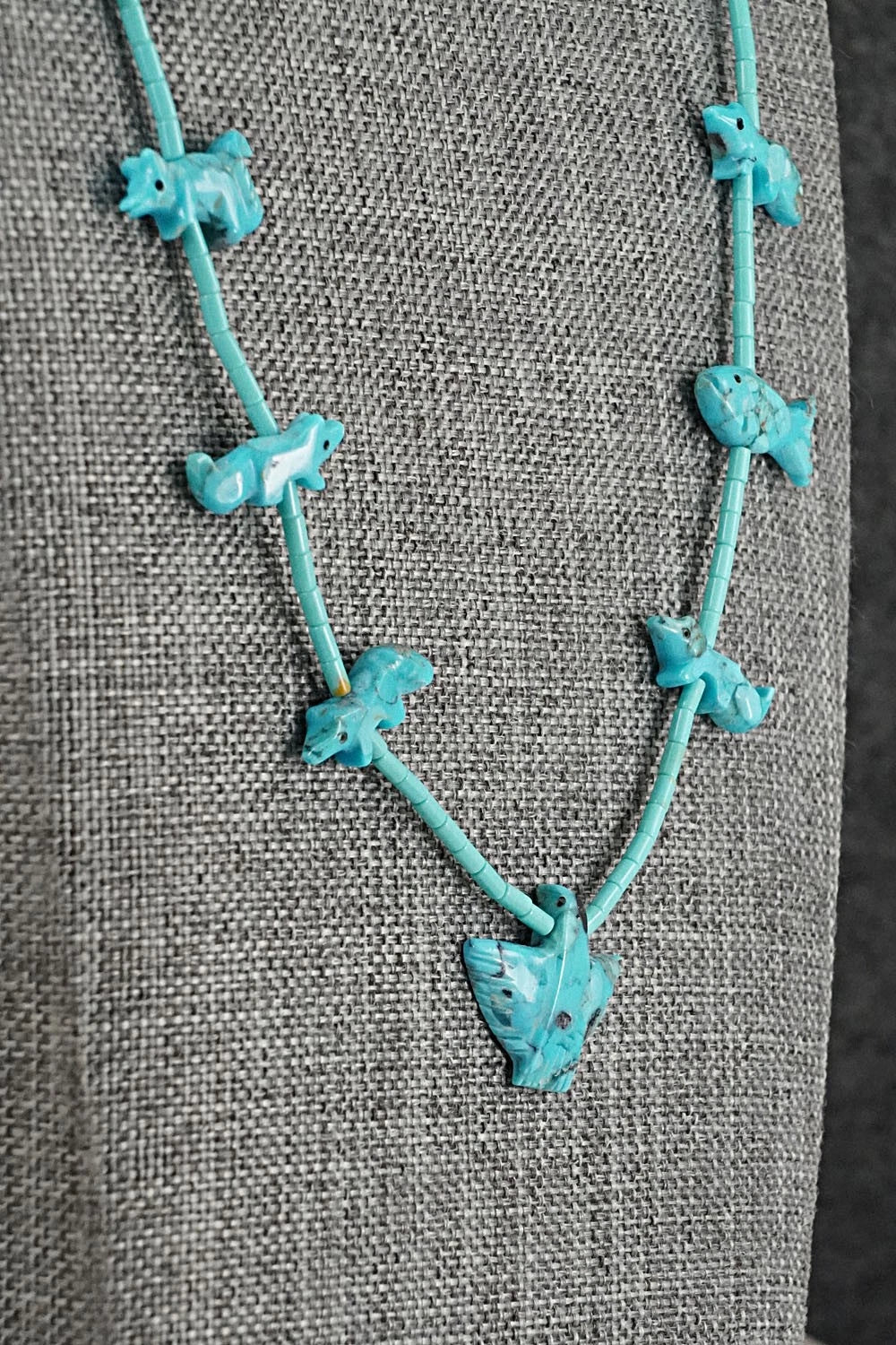 Turquoise Fetish Carving & Sterling Silver Necklace - Hector Goodluck