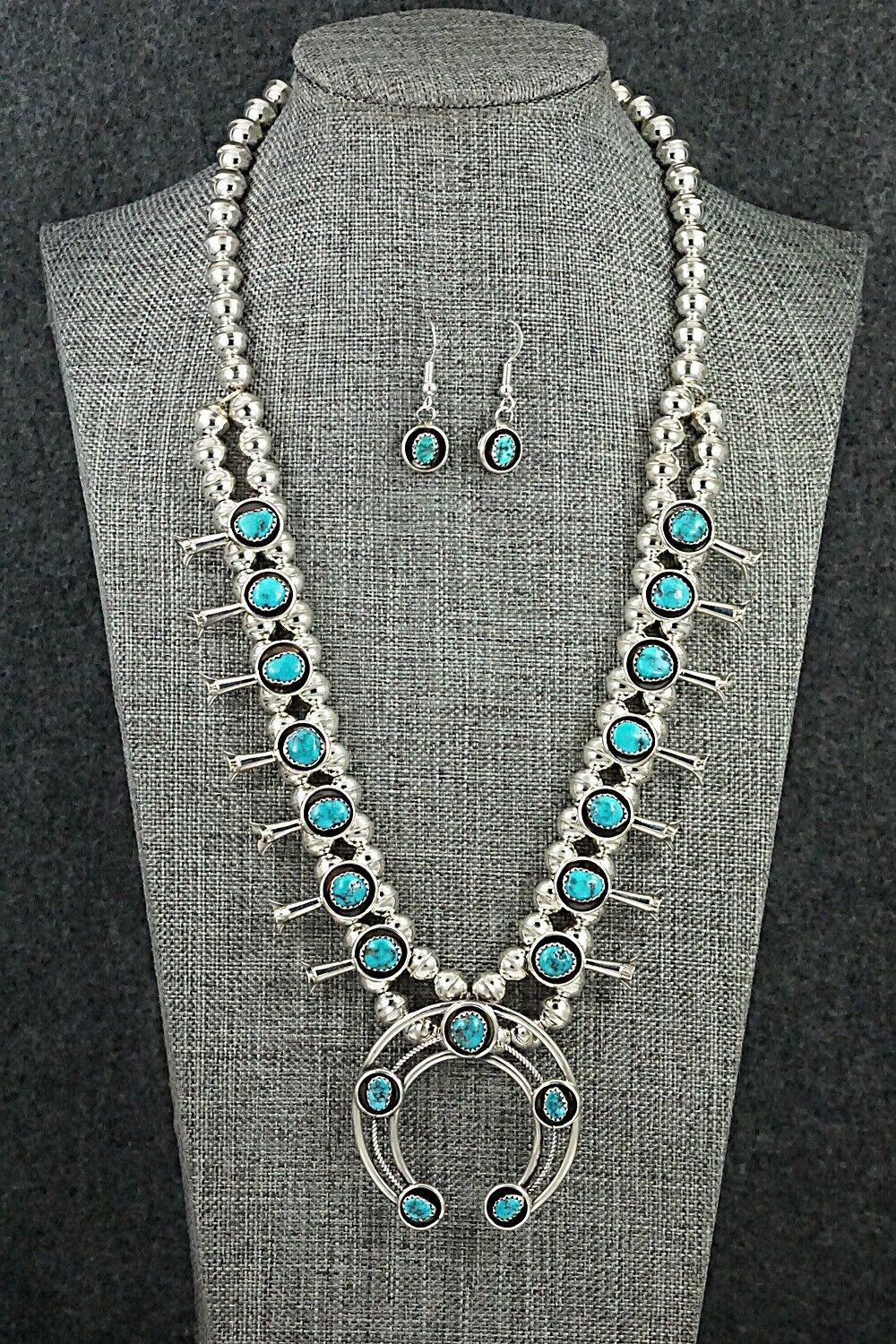 Turquoise & Sterling Silver Squash Blossom Set - Phil Garcia